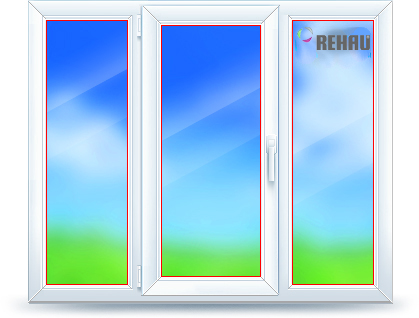 Трехстворчатое окно ПВХ rehau